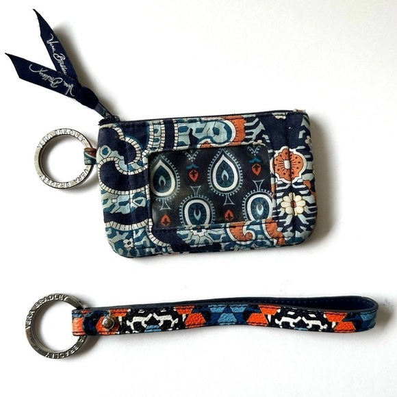 Vera Bradley 2 pieces In the Loop key ring blue orange wristlet strap ID holder - Picture 1 of 15